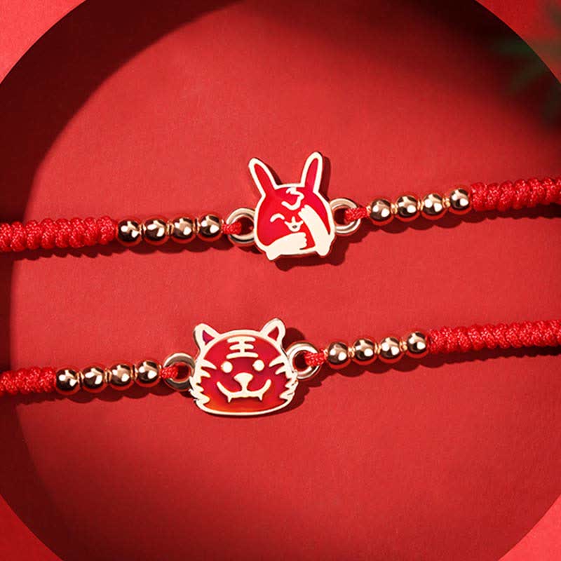 Buddha Stones 925 Sterling Silver Chinese Zodiac Luck Faith Discolor Red String Bracelet Bracelet BS 5