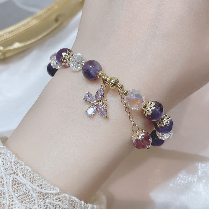 Foviel Natürliche Amethyst Kristall Spirituelle Schmetterling Charm Armband