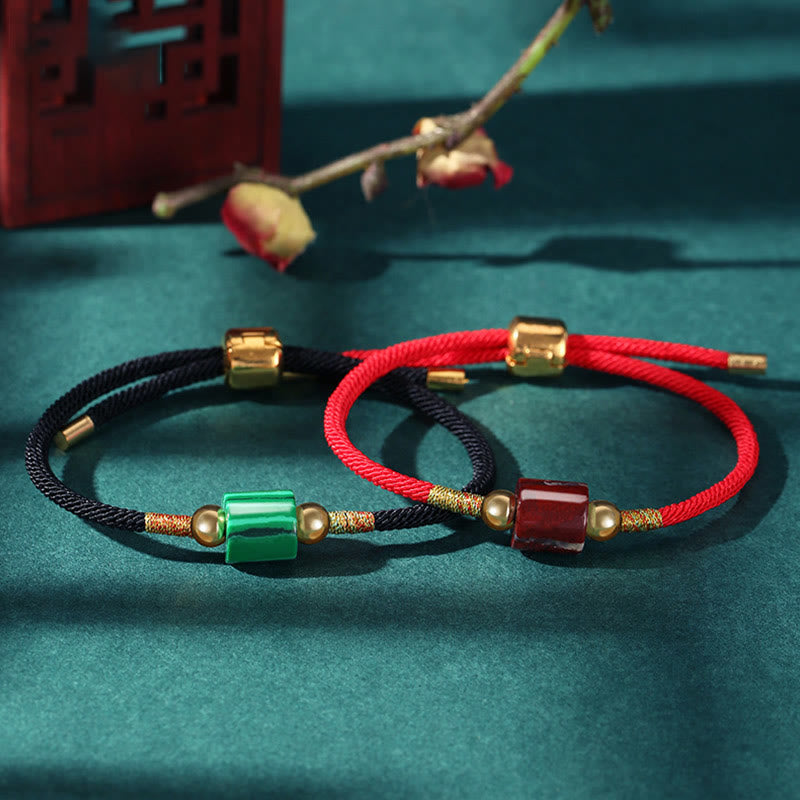 Buddha Stones Tibet Handmade Green Aventurine Red Stone Malachite Luck Protection Braided Rope Bracelet Bracelet BS main
