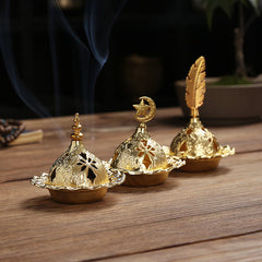 Buddha Stones Gold Gourd Star Feather Spiritual Meditation Mini Alloy Metal Incense Burner Incense Burner BS main
