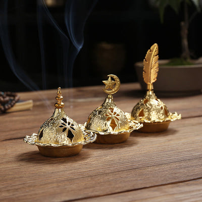 Buddha Stones Gold Gourd Star Feather Spiritual Meditation Mini Alloy Metal Incense Burner Incense Burner BS main