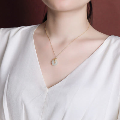 Buddha Stones 925 Sterling Silver Natural Hetian Jade Ginkgo Leaf Peace Buckle Luck Necklace Pendant Necklaces & Pendants BS 4