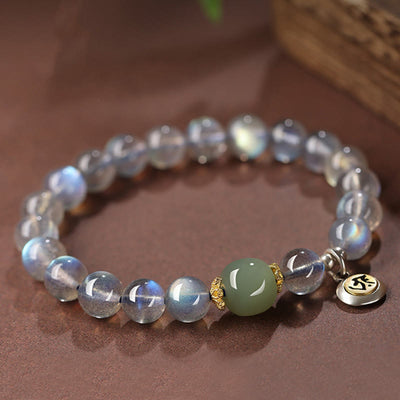 Buddha Stones Chinese Zodiac 925 Sterling Silver Natural Moonstone Hetian Jade Positive Bracelet - image 2
