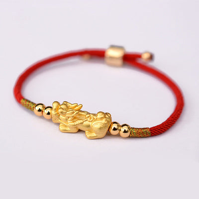 Buddha Stones 24K Gold-Plated PiXiu Luck Red String Bracelet - image 5
