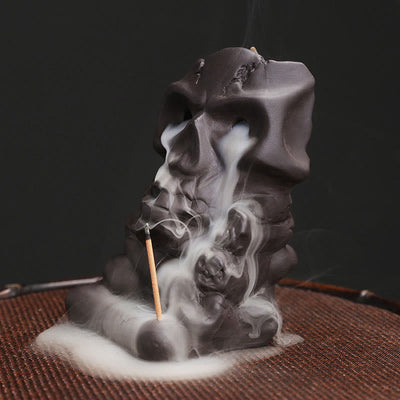Buddha Stones Halloween Skull Head Purple Clay Healing Incense Burner Decoration Incense Burner BS 2