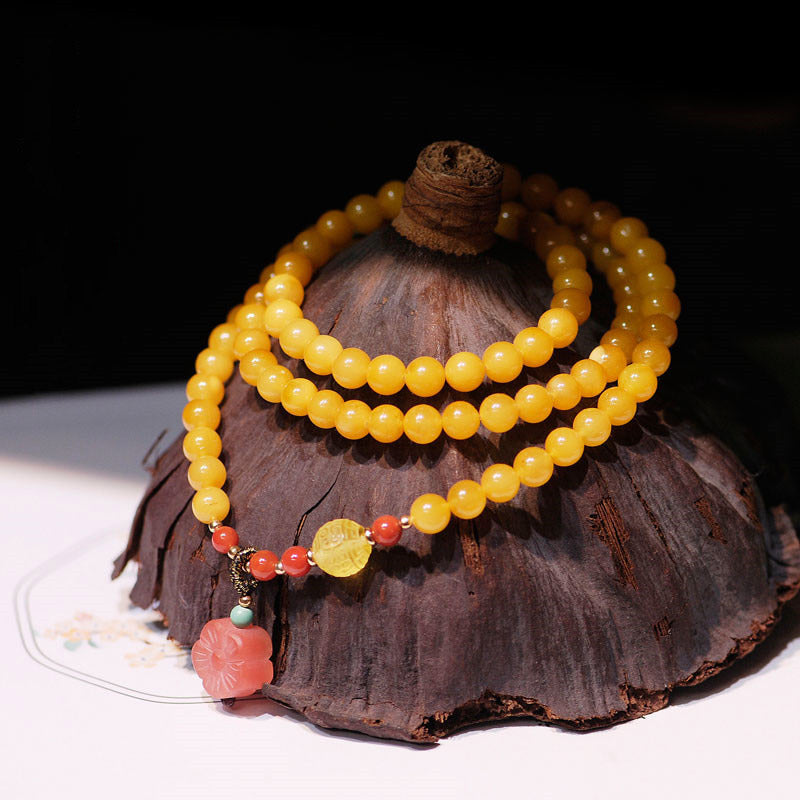 Buddha Stones Amber Healing Balance Necklace Flower Charm Bracelet Bracelet Necklaces & Pendants BS Amber