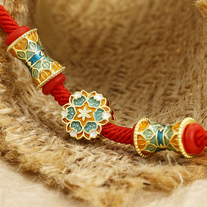 Buddha Stones Dunhuang 925 Sterling Silver Lotus Drum New Beginning Red Rope Bracelet Bracelet BS 3
