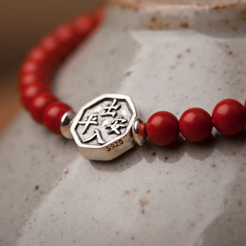Buddha Stones 925 Sterling Silver Yin Yang Bagua Symbol Cinnabar String Concentration Bracelet Bracelet BS 19
