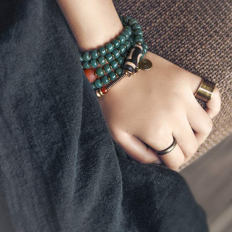 Buddha Stones 108 Mala Beads Bodhi Seed Dzi Bead Wisdom Bracelet Bracelet Mala BS 3