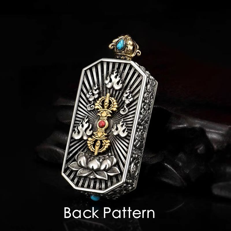 Buddha Stones Tibetan Om Mani Padme Hum Carved Dorje Vajra Rotatable Lotus Pattern Purity Rope Necklace Pendant Necklaces & Pendants BS 1