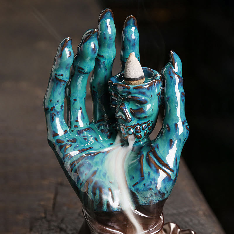 Buddha Stones Halloween Ghost Hand Skull Head Ceramic Peace Healing Incense Burner Decoration Incense Burner BS 10