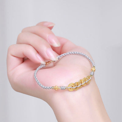 Buddha Stones Copper Coin Fortune Tree Pearl Luck Blue Rope Braided Bracelet Bracelet BS 10