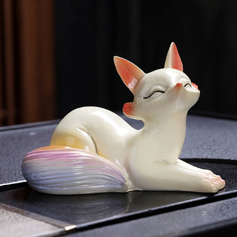 Buddha Stones Color Changing Small Cute Fox Tea Pet Resin Home Figurine Decoration Decorations BS No Color Change 1Pc Fox Lying Down 10.4*6.6*7.2cm