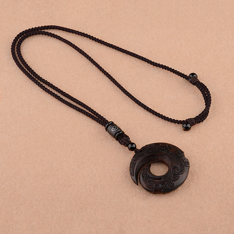 Foviel Small Leaf Red Sandalwood Ebony Wood One's Luck Improves Design Patern Protection Necklace Pendant