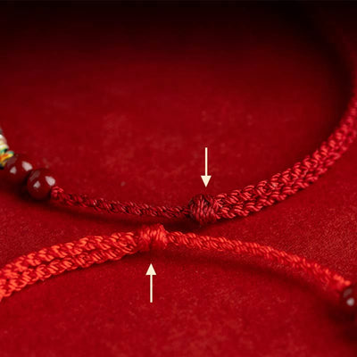 Buddha Stones 925 Sterling Silver Koi Fish Cinnabar Bead Wealth Handcrafted Braided Bracelet Anklet Bracelet Anklet BS 16