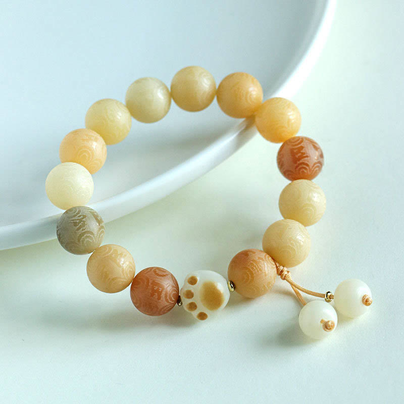 Buddha Stones Bodhi Seed Om Mani Padme Hum Carved Harmony Bracelet Bracelet BS Yellow Bodhi Seed(Wrist Circumference 14-16cm)