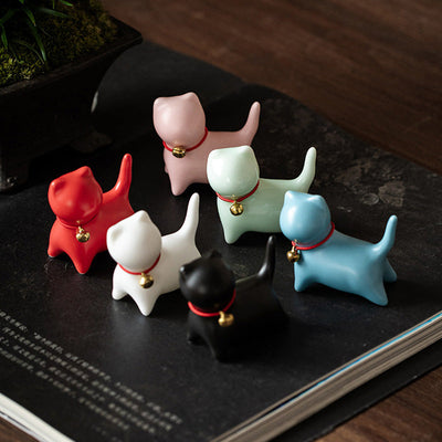 Buddha Stones Mini Small Cute Cat Tea Pet Ceramic Home Desk Figurine Decoration Decorations BS 13