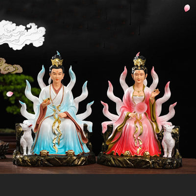 Buddha Stones Nine Tailed Fox Fairy Luck Protection Resin Home Decoration Decorations BS main