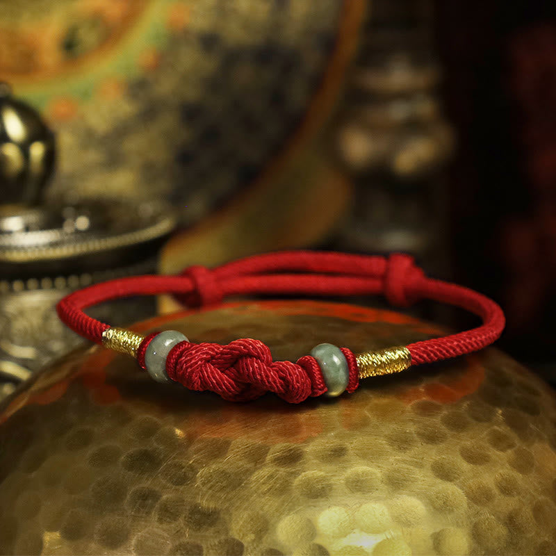 Foviel Red String Jade Luck Fortune Knot Braided Couple Bracelet