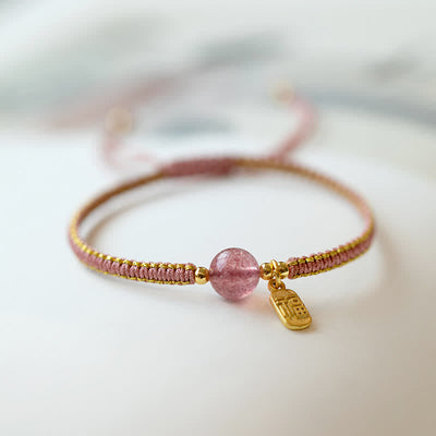 Buddha Stones Red Agate Jade Lotus Confidence Calm String Bracelet Bracelet BS Strawberry Quartz