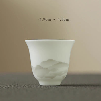 Buddha Stones Vintage Ink Painting Mountain White Porcelain Ceramic Gaiwan Sancai Teacup Kung Fu Tea Cup And Saucer With Lid Tea Utensil Teapot Cup BS Cup 4.9cm*4.5cm*40ml