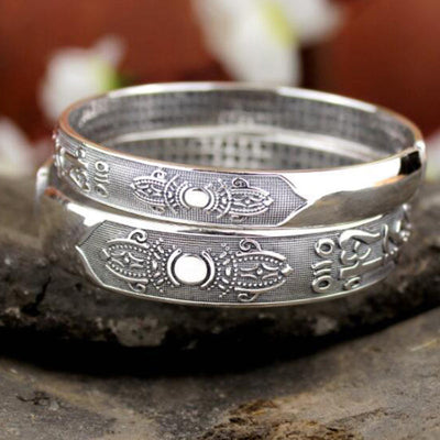 Buddhastoneshop Tibetan Sanskrit White Copper Meditation Prayer Bracelet Bangle