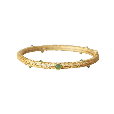 Buddha Stones Cyan Jade Copper Auspicious Clouds Calm Healing Bracelet Bangle Bracelet Bangle BS 14