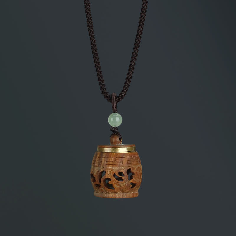 Buddha Stones Tibet Green Sandalwood Rosewood Om Mani Padme Hum Lotus Positive Soothing Necklace Pendant Necklaces & Pendants BS Drum-shaped Rosewood