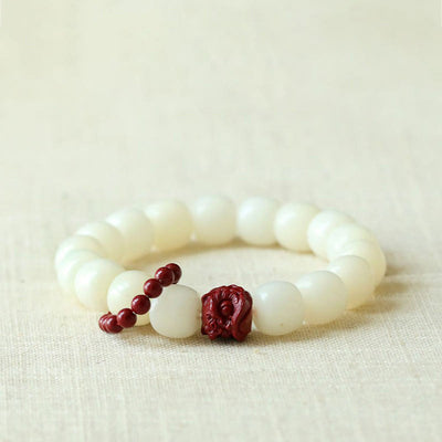 Buddha Stones Natural Bodhi Seed Cinnabar Dancing Lion Charm Wisdom Harmony Wrist Mala Wrist Mala BS Bodhi Seed (Wisdom♥Keep away evil spirits)