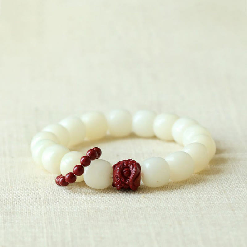 Buddha Stones Natural Bodhi Seed Cinnabar Dancing Lion Charm Wisdom Harmony Wrist Mala Wrist Mala BS Bodhi Seed (Wisdom♥Keep away evil spirits)