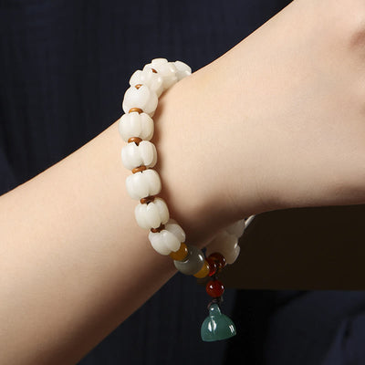 Buddha Stones Natural Bodhi Seed Red Agate Bodhi Calm Harmony Engraved Pumpkin Bead Lotus Bracelet Bracelet BS 6