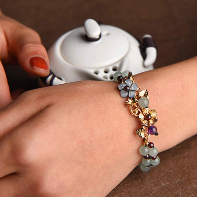 Buddha Stones Green Aventurine Garnet Bead Flower Petal Luck Bracelet Bracelet BS 3