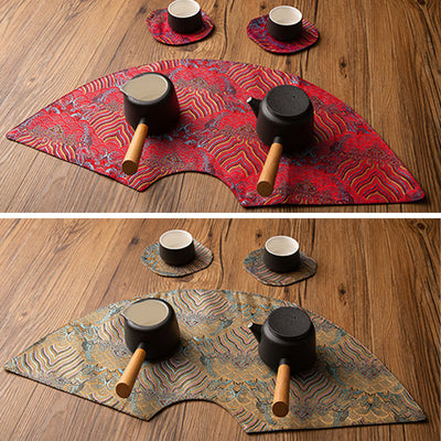 Buddha Stones Vintage Sea Wave Bamboo Plum Blossom Embroidered Cup Mat Pad Tea Cup Coaster Kung Fu Tea Mat Tea Mat BS 34