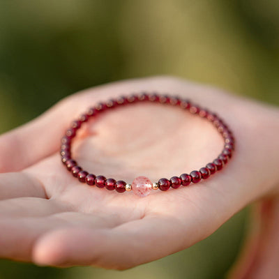 Buddha Stones Natural Garnet Strawberry Quartz Calm Bracelet Bracelet BS 2