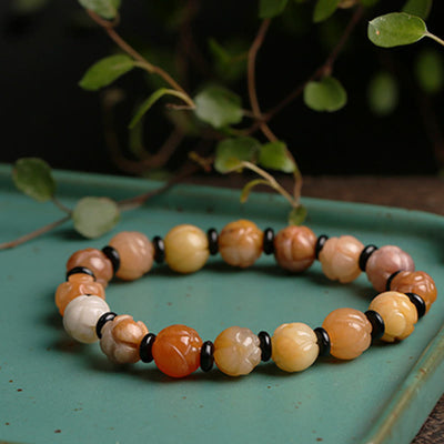 Buddha Stones Golden Silk Jade Lotus Wealth Luck Bracelet Bracelet BS 7