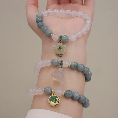 Buddha Stones White Agate Jade Lotus Flower Peace Buckle Protection Bracelet Bracelet BS 11
