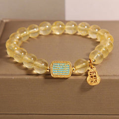 Buddha Stones Natural Citrine Five Scriptures Generosity Bracelet Bracelet BS Citrine(Wrist Circumference: 14-18cm)