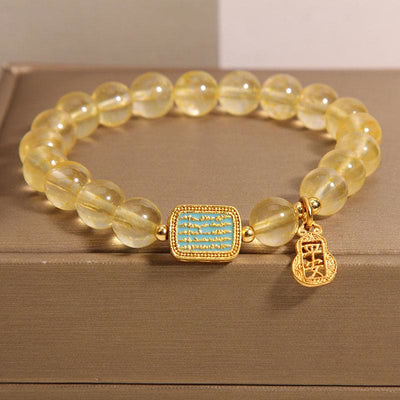 Buddha Stones Natural Citrine Five Scriptures Generosity Bracelet Bracelet BS Citrine(Wrist Circumference: 14-18cm)