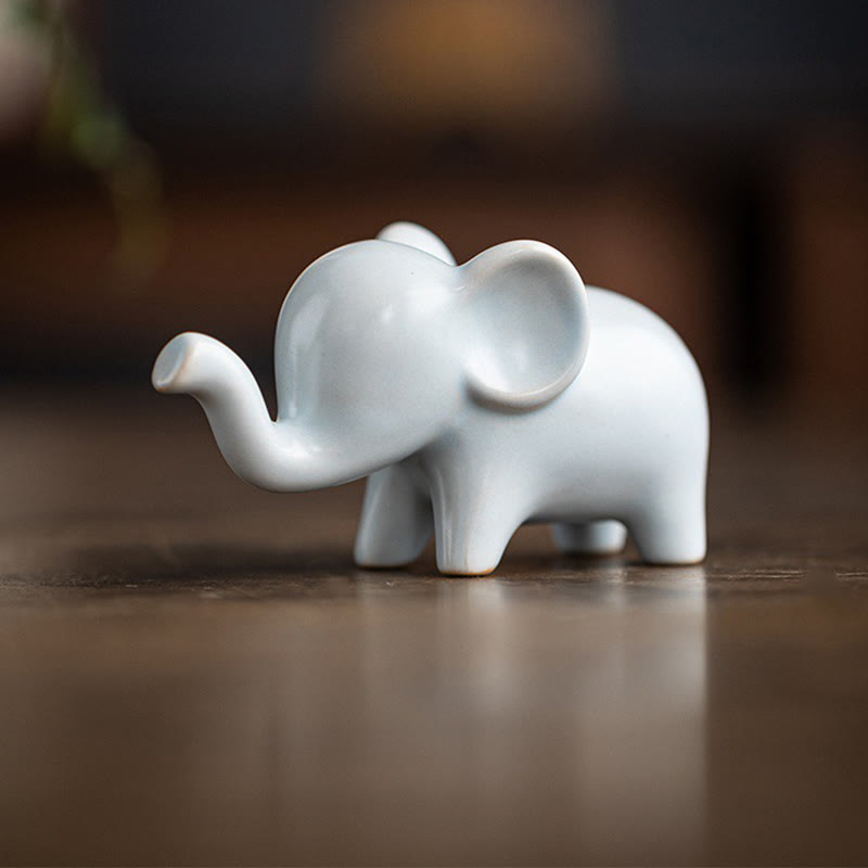 Buddha Stones Small Ceramic Elephant Home Tea Pet Figurine Desk Decoration Decorations BS 7