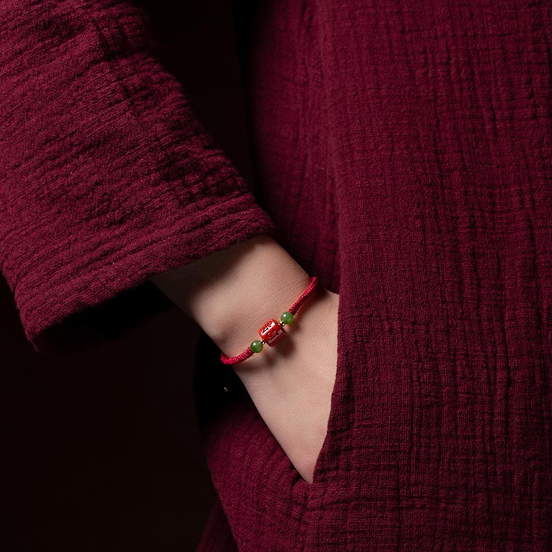 Buddha Stones Tibetan Cinnabar Om Mani Padme Hum Engraved Blessing Braided Rope Bracelet Bracelet BS 7