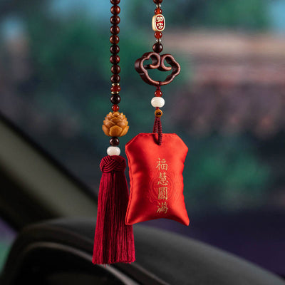Foviel Tibetan Small Leaf Red Sandalwood Lotus Cinnabar Sachet Protection Tassel Car Hanging Decoration