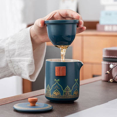 Buddha Stones Flower Chinese Gongfu Ceramic Teapot Portable Outdoor Travel Tea Set Bag Teapot BS 7