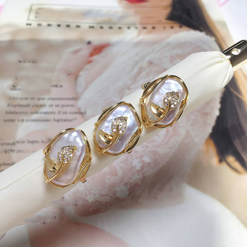 Buddha Stones Pearl Copper Plated Gold Flower Happiness Wealth Ring Ring BS 10