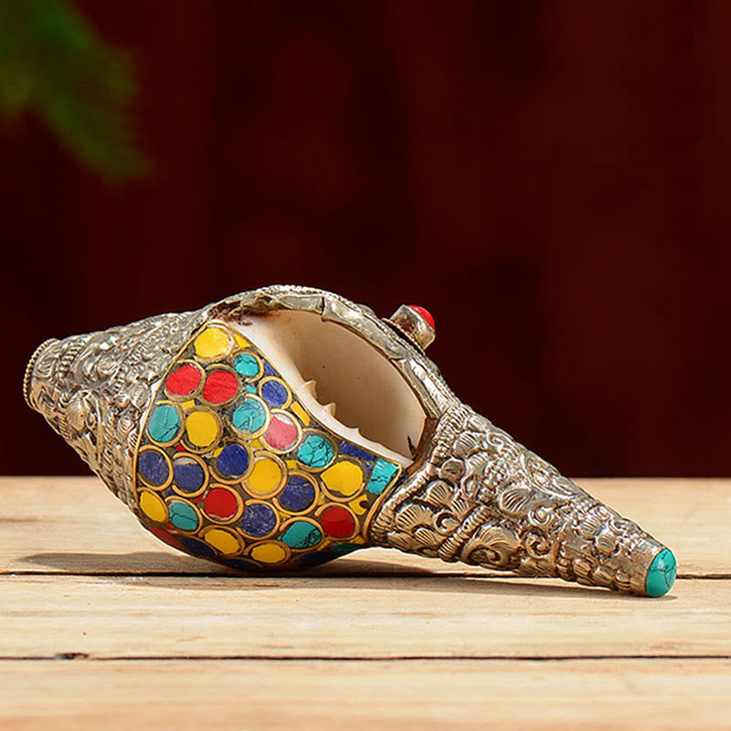Buddha Stones Tibetan Handmade Natural Shankha Colorful Conch Shell Seashell Wealth Home Decoration Decorations BS 3