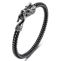Buddha Stones Dragon Titanium Steel Protection Luck Bracelet Bracelet BS Black&White 165mm