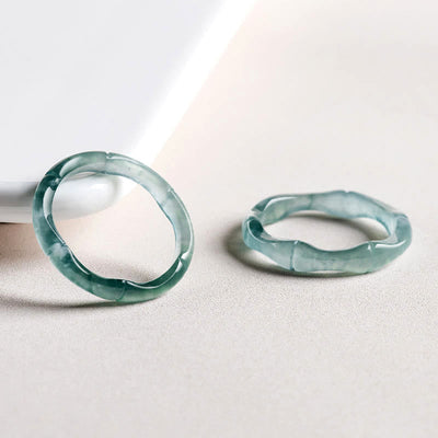 Buddha Stones Natural Jade Bamboo Prosperity Abundance Ring Ring BS 3