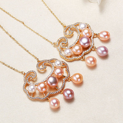 Buddha Stones 18K Gold Plated Natural Pearl Chinese Lock Charm Sincerity Necklace Pendant Necklaces & Pendants BS 7