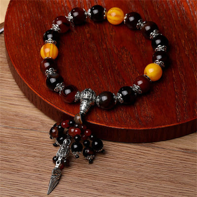 Buddha Stones Natural Tiger Eye Red Agate Dragon Vein Agate Stone Vajra Dorje Power Healing Bracelet Car Decoration Bracelet BS 8