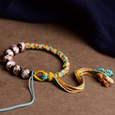 Buddha Stones Handmade Multicolored Rope Liuli Glass Bead Fortune Braided Bracelet Bracelet BS 5