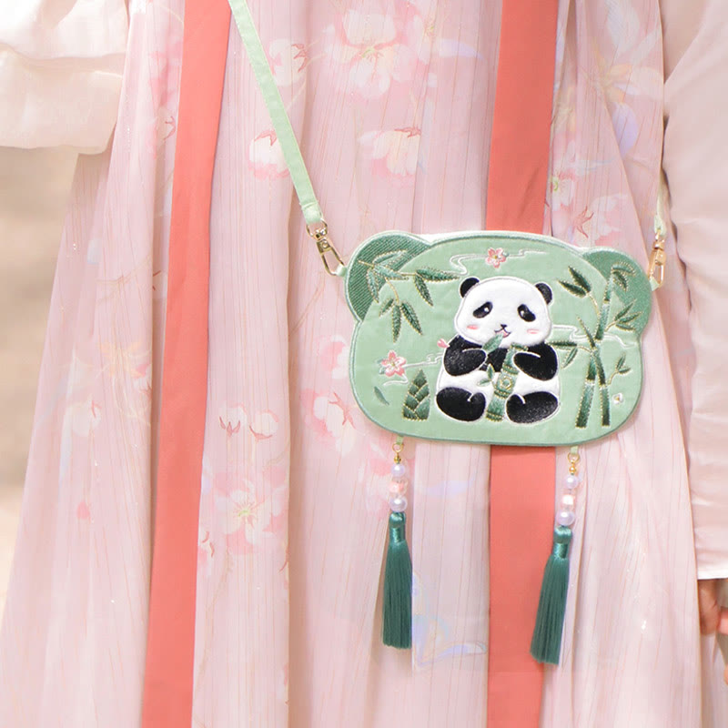 Buddha Stones Embroidery Lucky Panda Cat Shiba Inu Deer Rabbit Fox Flower Cute Animal Hanfu Bag Crossbody Bag Shoulder Bag Bag BS 7